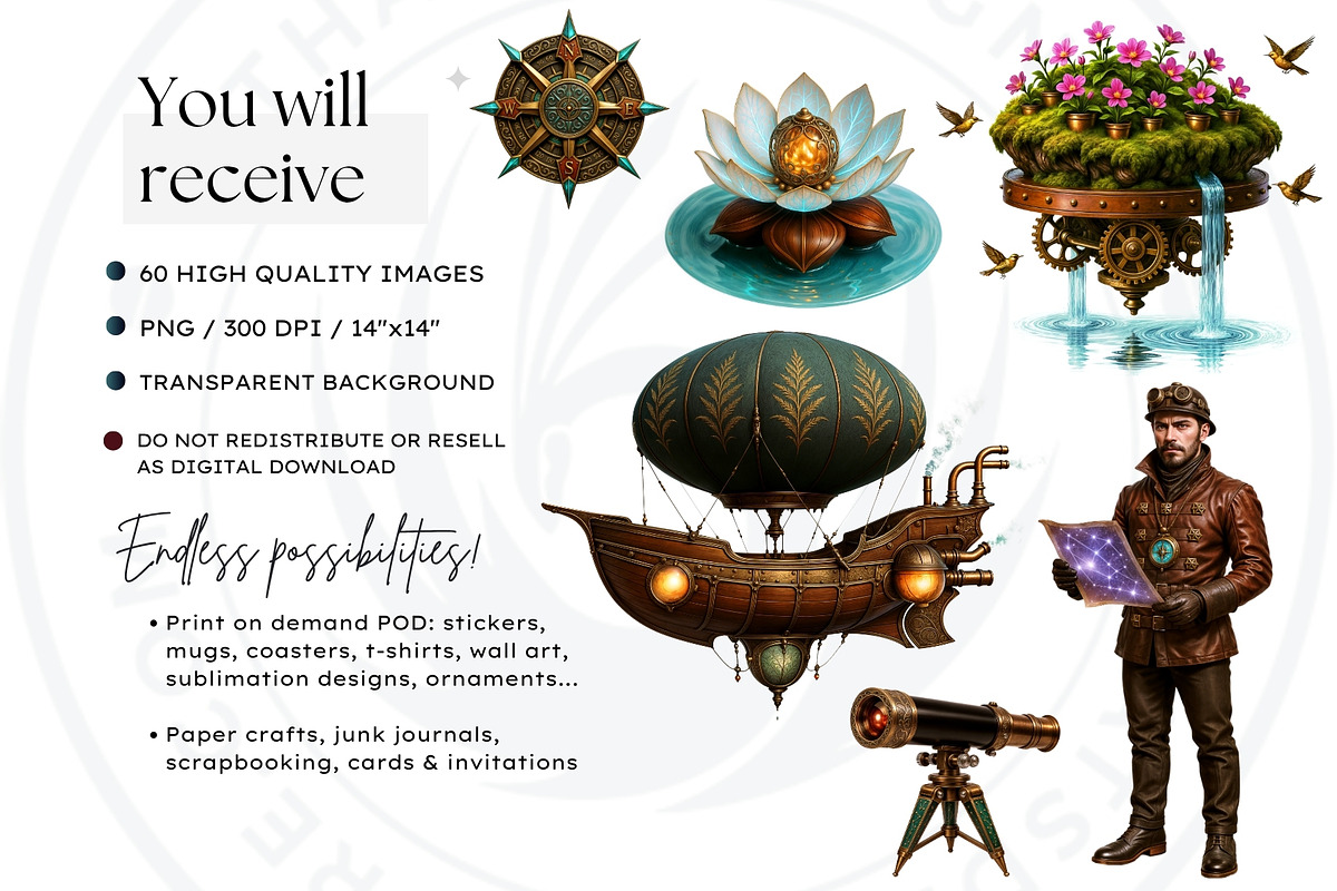 Steampunk Botanical Expedition PNG, a Decorative Illustration by ThatsDesignArt (Photo 2 of 10)