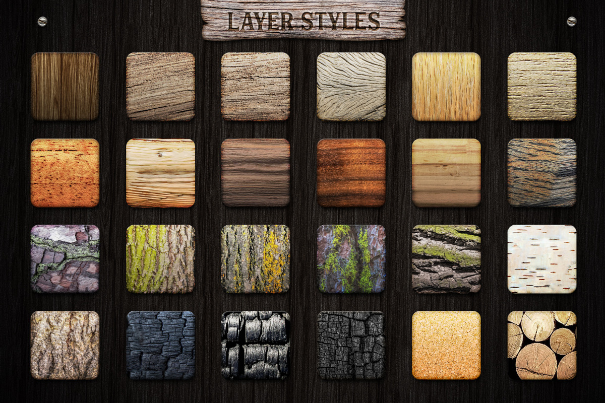 WOODY Texture Photoshop Styles KIT, a Layer Style Add-On by Graphic Spirit (Photo 6 of 14)