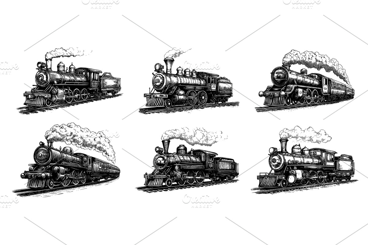 Engraving steam train. Old coal, an Object Illustration by Stock-Smart-Start