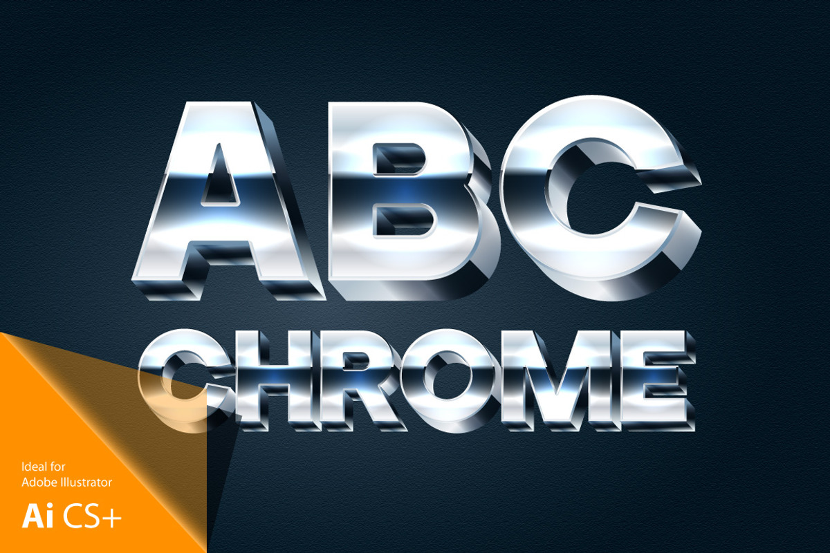 Silver chrome and aluminum 3D font