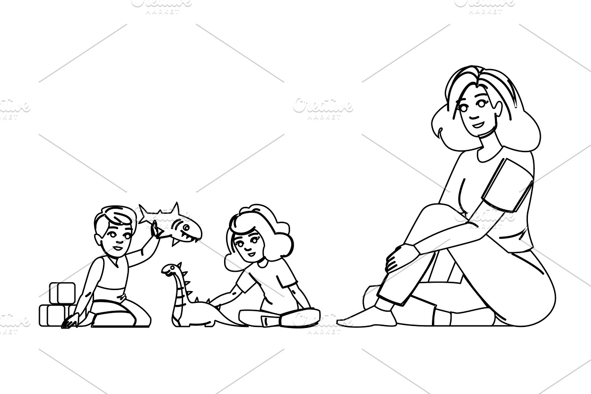 guidance supervising kids vector, a Person Illustration by pikepicture