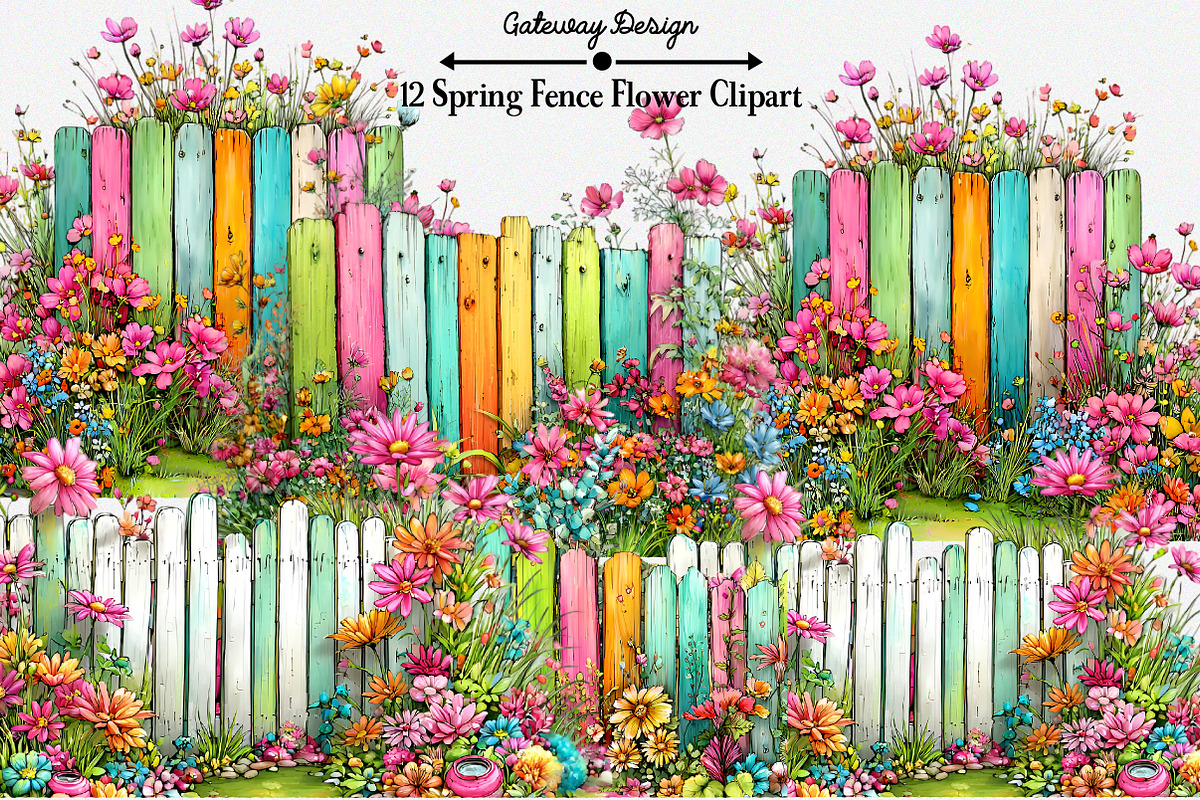 Spring Fence Flower Clipart Bundle, an Illustration by GatewayDesign (Photo 3 of 3)