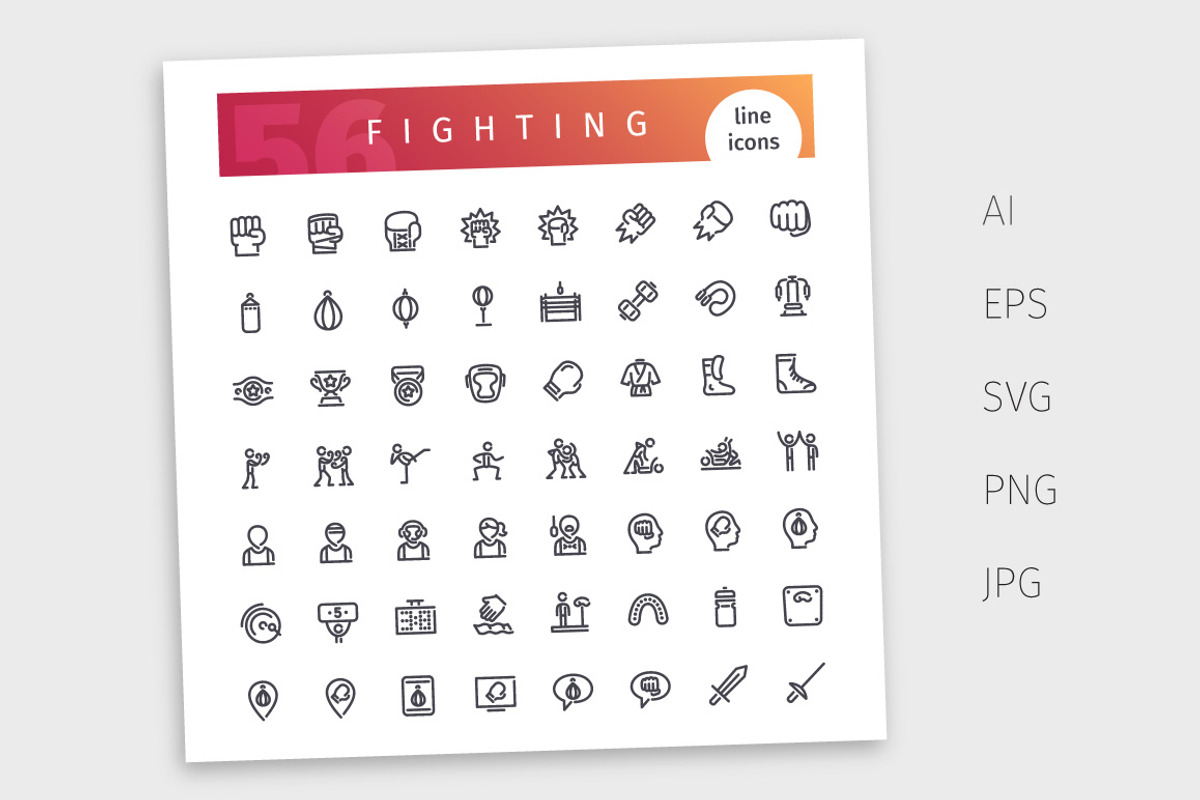 Fighting Line Icons Set, an Outline Icon by Voysla's Shop (Photo 4 of 4)
