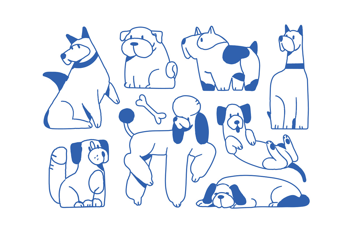 Funny doodle dogs, line art set, an Animal Illustration by PaperTrident (Photo 2 of 4)