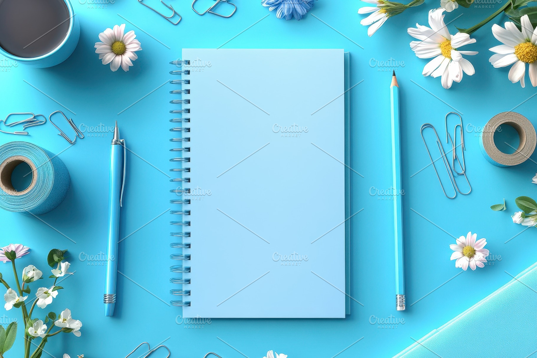 Creative workspace with blue station, a Photo by Tanuart