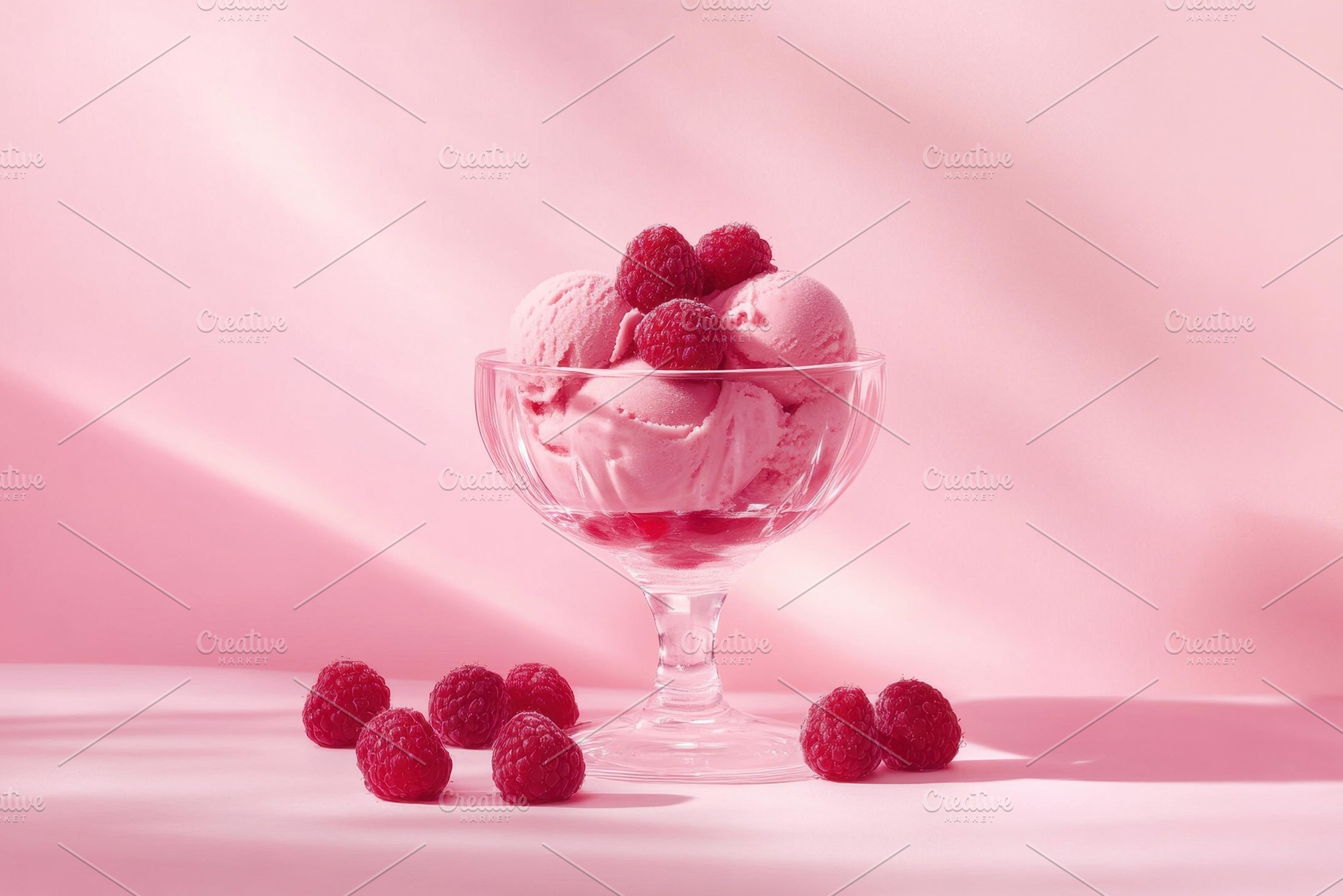 Delicious pink raspberry ice cream s, a Photo by Tanuart