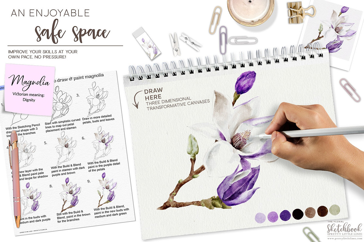 Fun Floral Sketchbook Practices, a Brush Add-On by Pretty Little Lines (Photo 5 of 17)