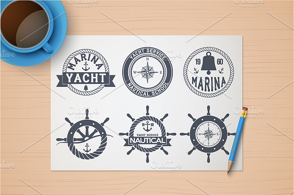 Set Of Nautical Yacht Badges