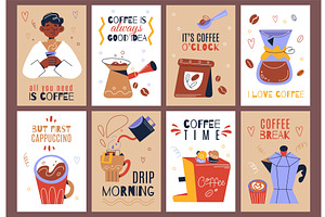 Coffee Cards. Breakfast Food And Hot