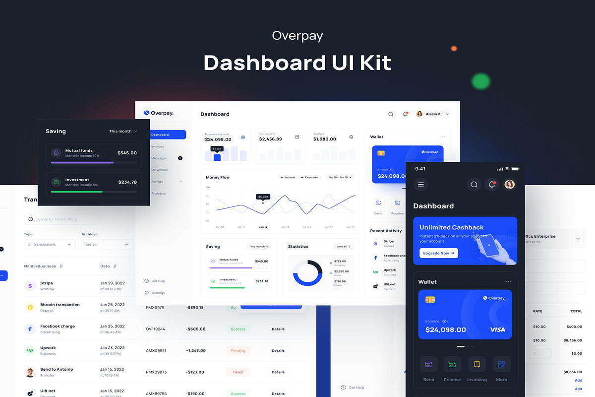 Overpay - Finance Dashboard UI Kit, an UI Kit Template by Creative Perspective (Photo 2 of 8)