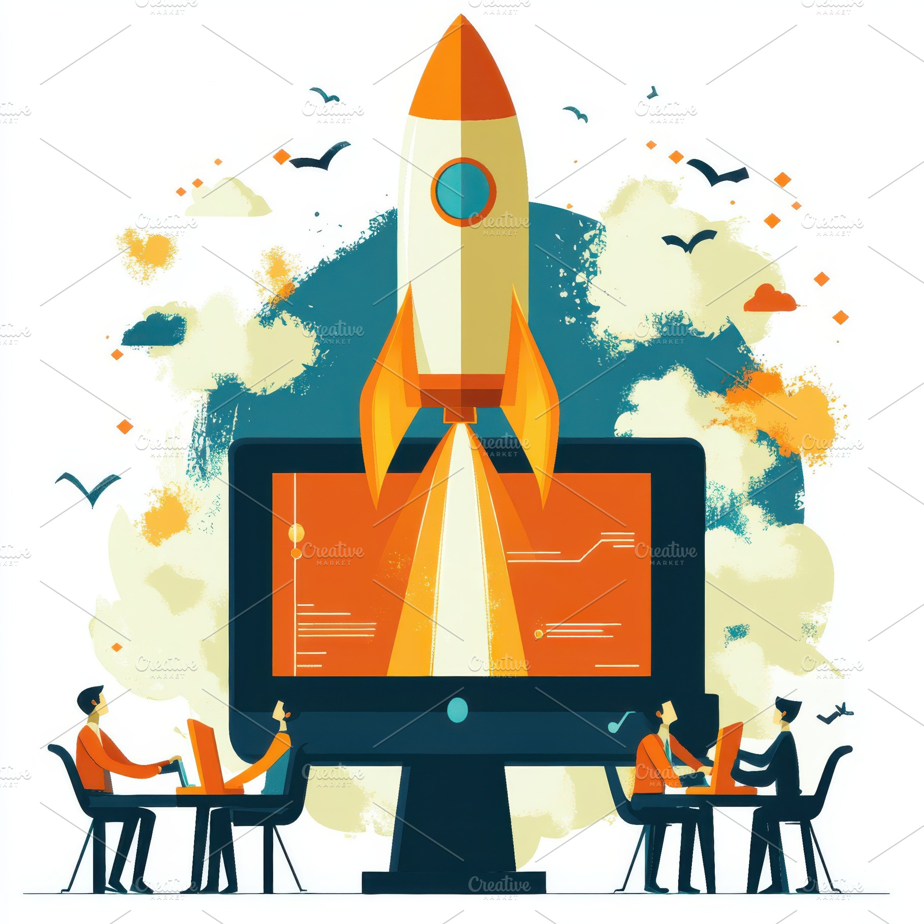 Team Launching Rocket Startup Succes, an Abstract Photo by Pixeness Studio