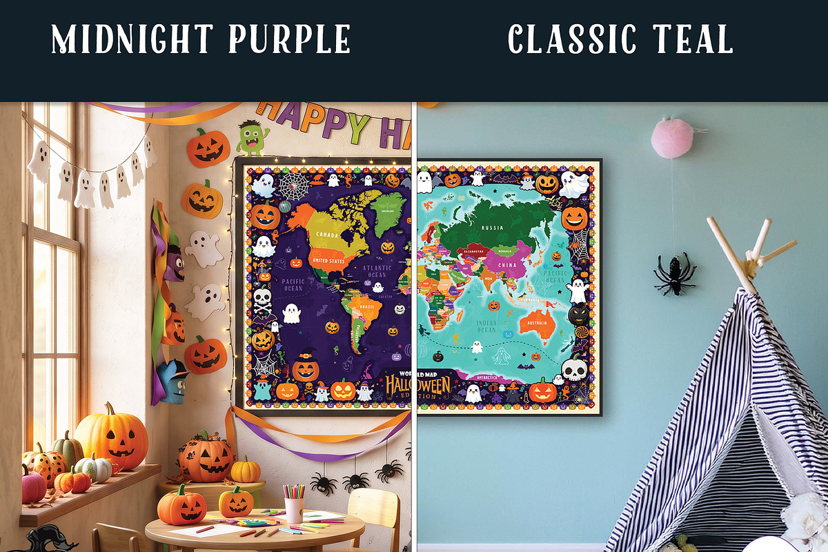 Halloween World Map Printable Bundle, a Wallpaper Graphic by AdrianDragne (Photo 3 of 11)