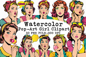 Watercolor Pop-Art Girl Clipart, an Illustration by Libby Wishes