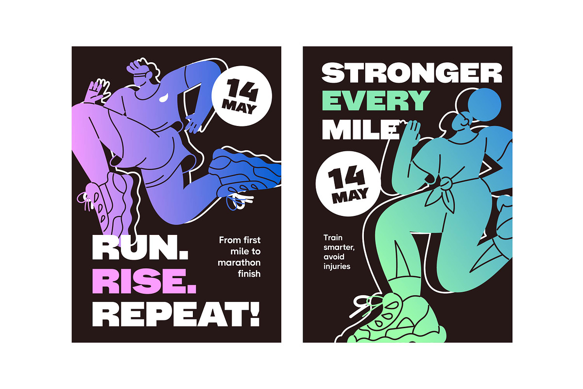 Running people set + backgrounds, a Sport Illustration by PaperTrident (Photo 11 of 13)