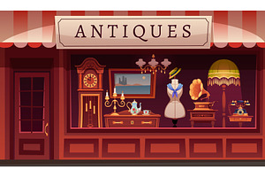 Antique shop window. Vintage, an Object Illustration by YummyBuum
