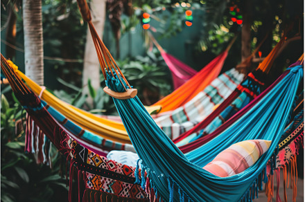 Colorful Hammocks in a Tropical, a Sports & Recreation Photo by Lermont51