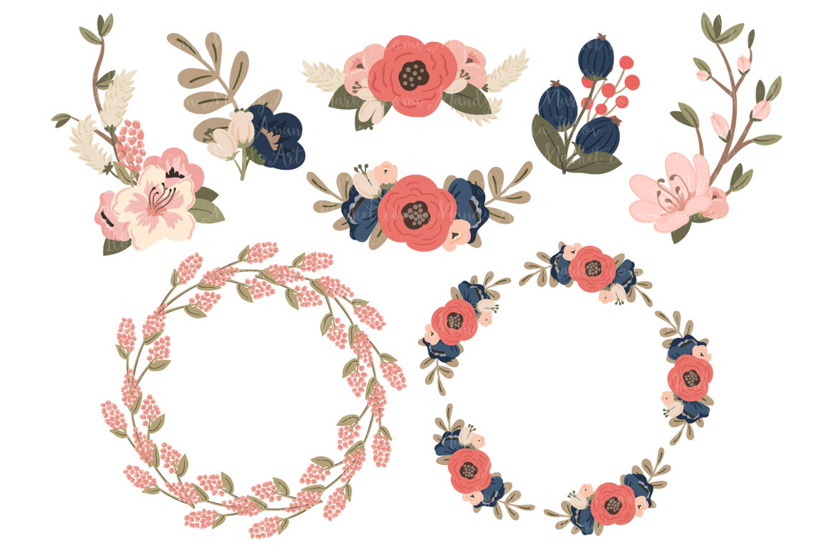 Navy & Blush Floral Wreaths, an Illustration by Amanda Ilkov (Photo 4 of 4)