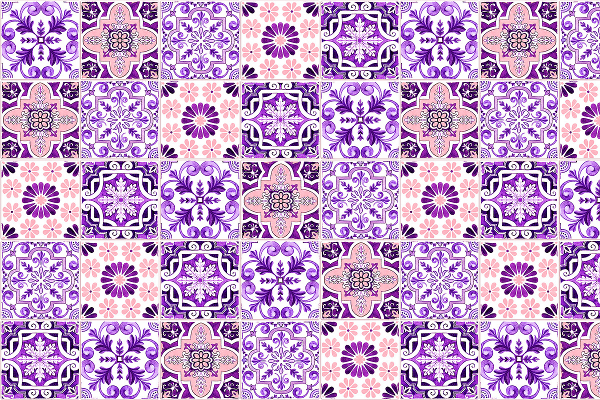 Purple Portuguese Azulejo Tiles Set4, a Pattern Graphic by ilonitta (Photo 4 of 10)