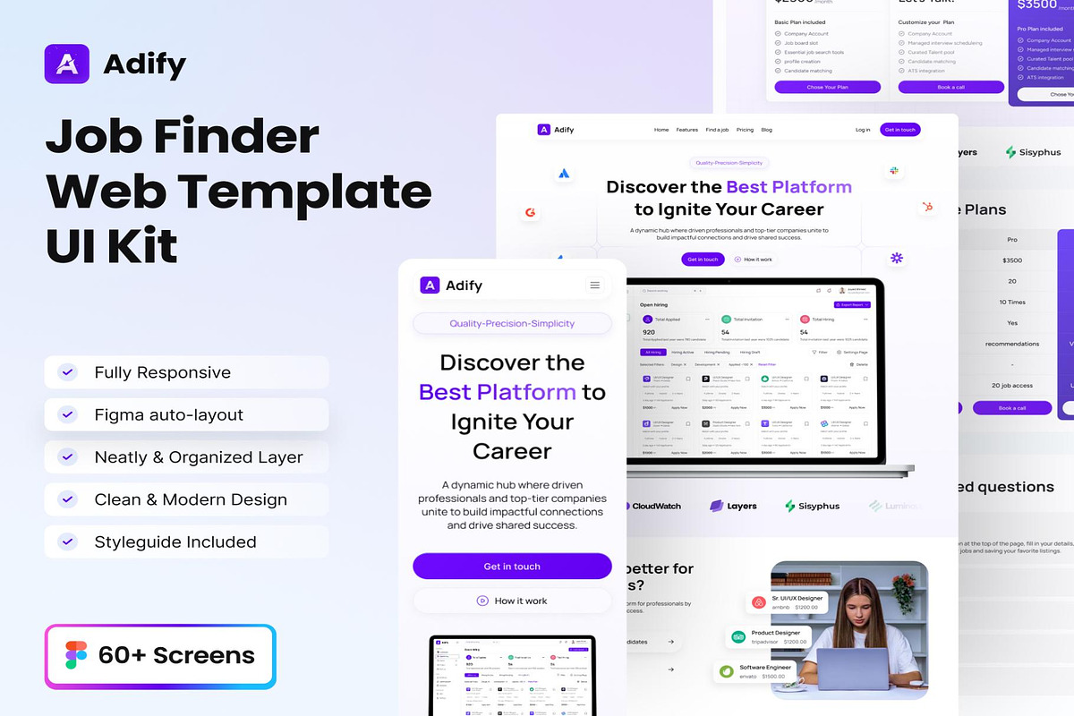Adify Job Finder Web Template UI Kit, an UI Kit Template by Lumina_ui_ux202 (Photo 1 of 7)