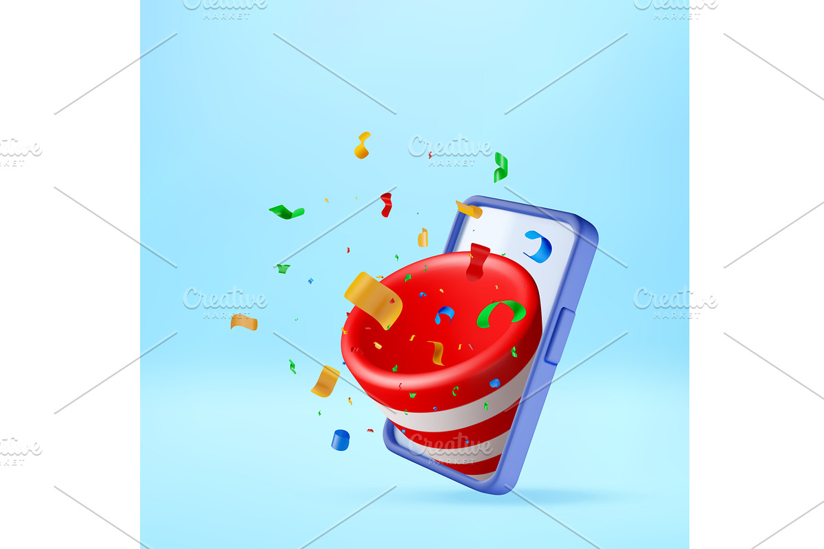 3D Party popper with confetti flying, an Object Illustration by Abscent