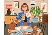Cozy home scene with woman and cat, a Person Illustration by Good Studio (Thumbnail 1 of 3)