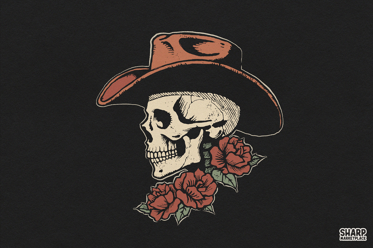 Skull Wearing A Cowboy Hat With Red, an Object Graphic by SharpMarketplace (Photo 2 of 5)