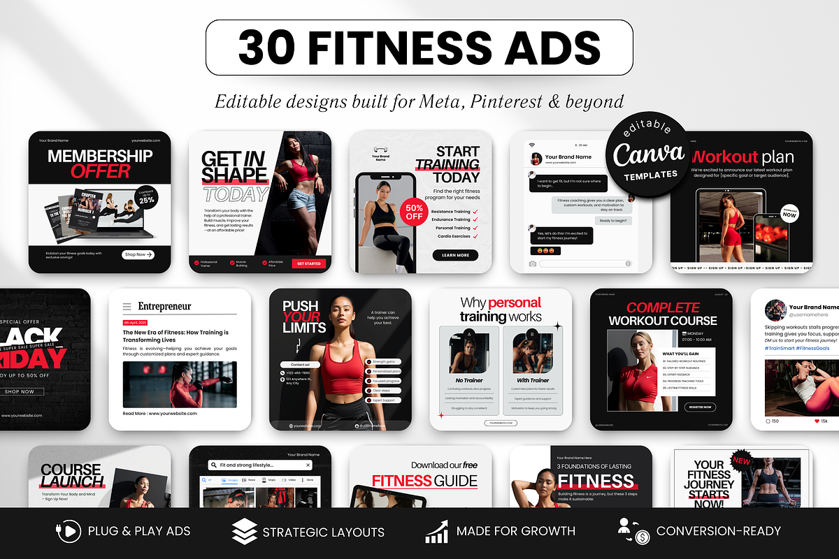 Fitness Static Ad Templates Canva, a Social Media Template by DigiPax (Photo 1 of 11)