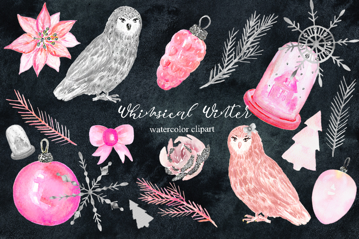 Whimsical winter. Watercolor clipart, a Texture Illustration by LABFcreations (Photo 6 of 7)