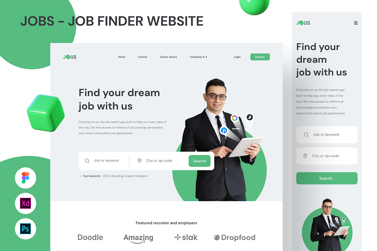 Job Finder Website Homepage, a Landing Page Template by SLAB! Design (Photo 1 of 3)