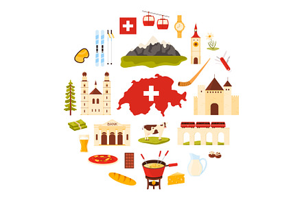 Travel to Switzerland in round, an Object Illustration by Flashvector