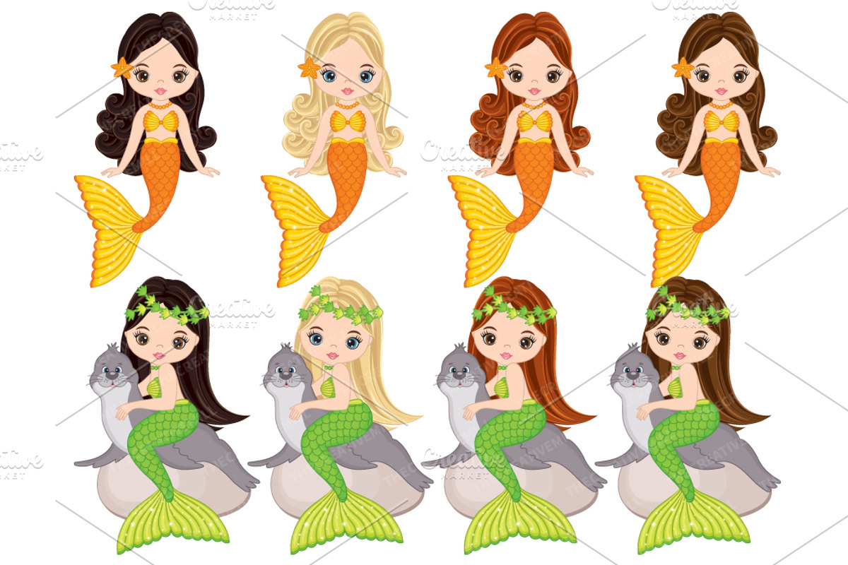 Vector Mermaids Clipart, an Illustration by TheCreativeMill (Photo 4 of 4)