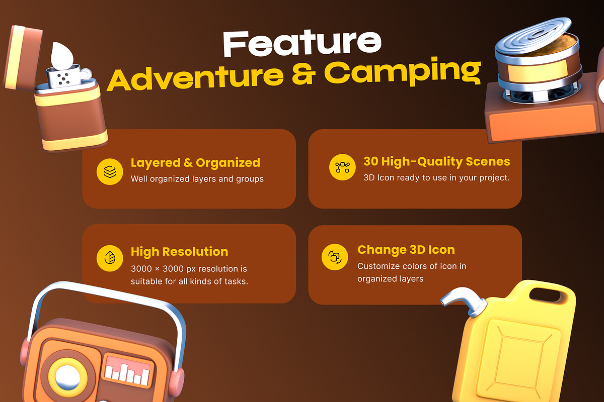 Adventure & Camping 3D Icon Pack, a Furniture 3D Model by orenjidesign (Photo 2 of 8)