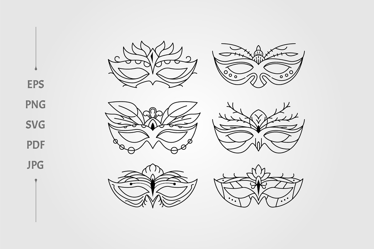 set of carnival mask line art logo, an Object Illustration by lawoel