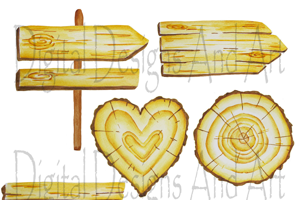 Wooden watercolor signs, an Illustration by DarinaDigital