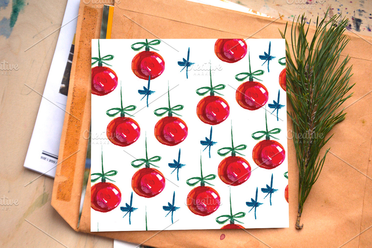 Watercolor Christmas decorations, a Decorative Illustration by Olesya Morokhovets (Photo 3 of 10)