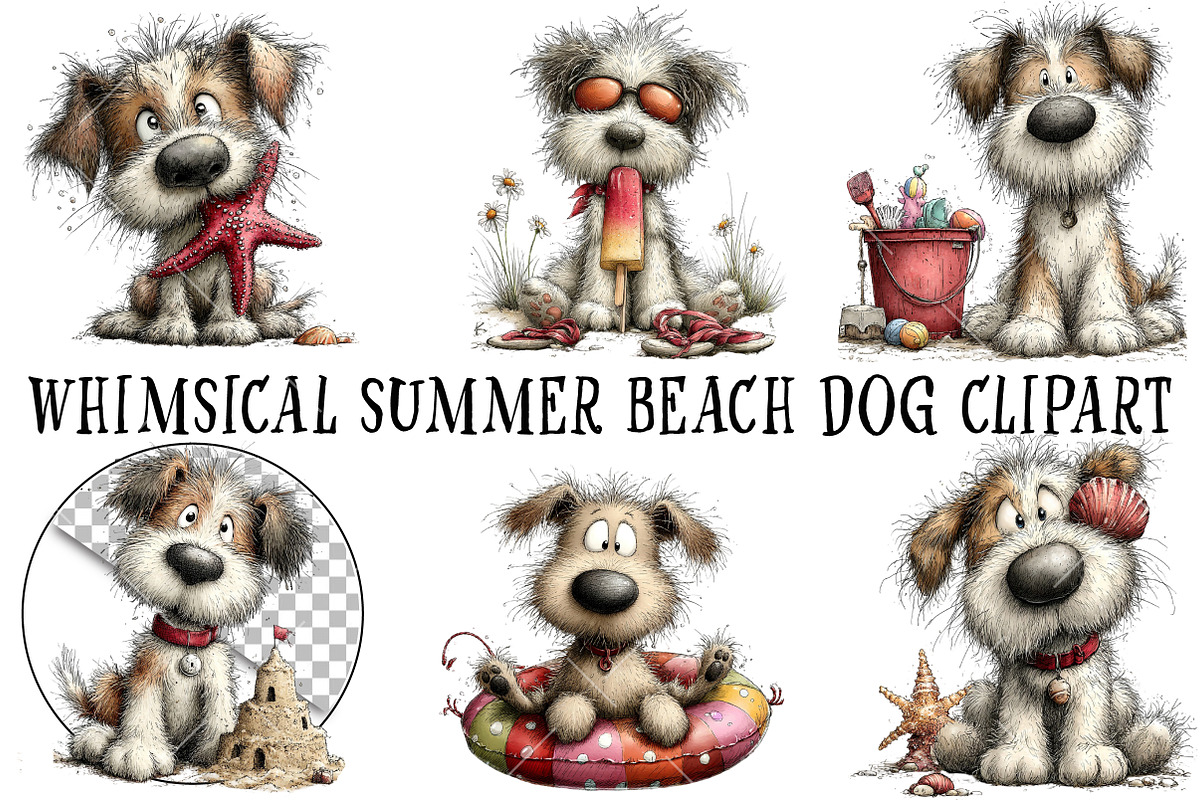 Whimsical Summer Beach Dog Clipart, an Illustration by OK Design (Photo 2 of 6)