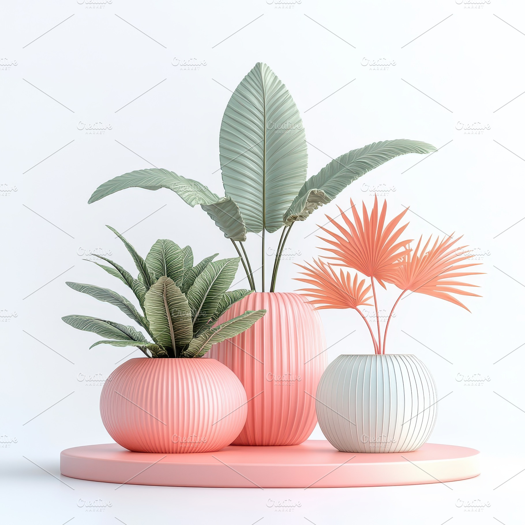 Pastel Plants in Stylish Pots Minima, an Abstract Photo by Pixeness Studio