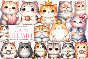 Watercolor Cats Clipart, an Illustration by Designworld (Thumbnail 1 of 5)