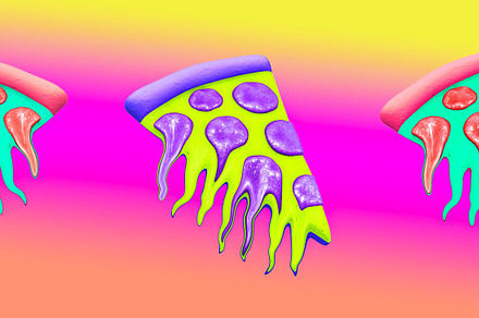Minimalistic stylized collage art. 3d render creative pizza desi, a Food & Drink Photo by Jenya Porechenskaya