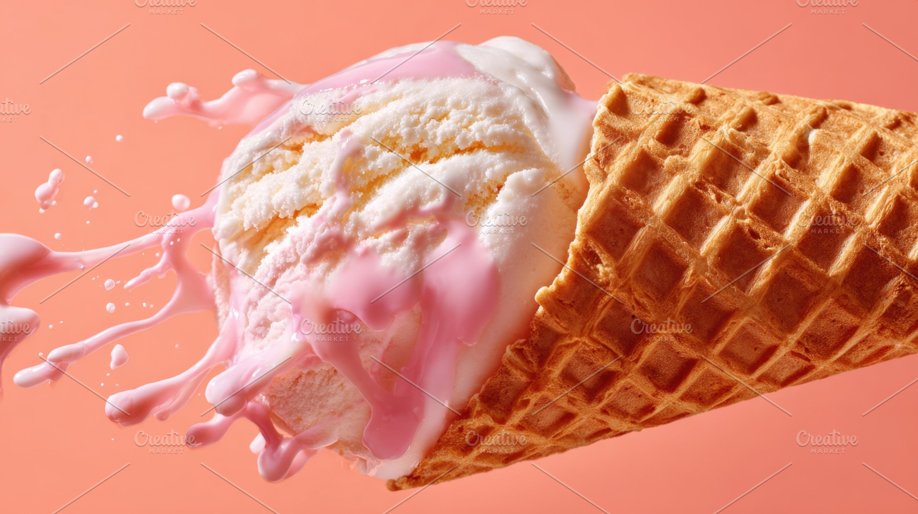 Delicious ice cream cone with splash, a Photo by Beautiful things