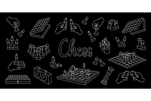 Chess outline illustrations on dark, an Illustration by GraphiShop
