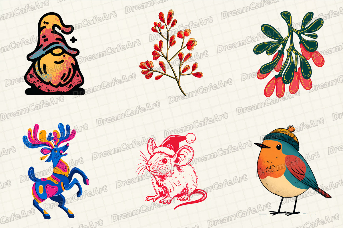 Groovy Retro  Christmas Clipart, an Illustration by DreamCafeArt (Photo 3 of 7)