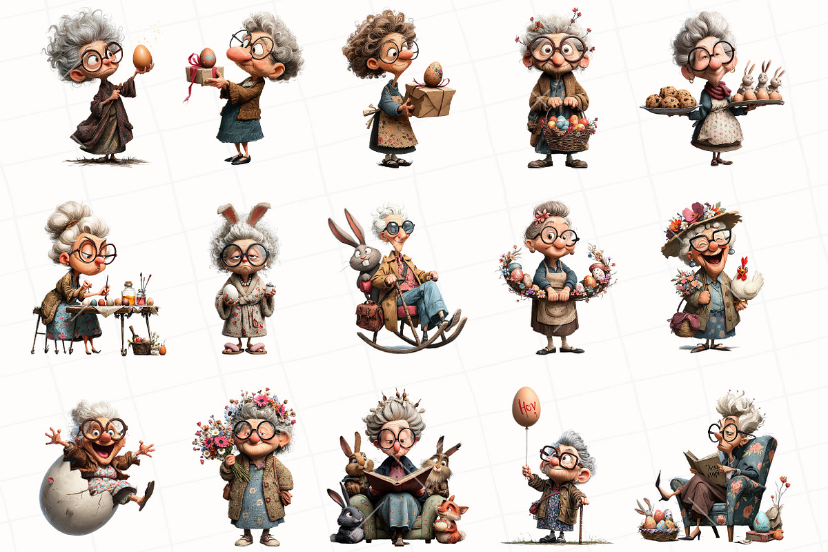 Whimsical Easter Grandma Clipart, an Illustration by OK Design (Photo 3 of 6)