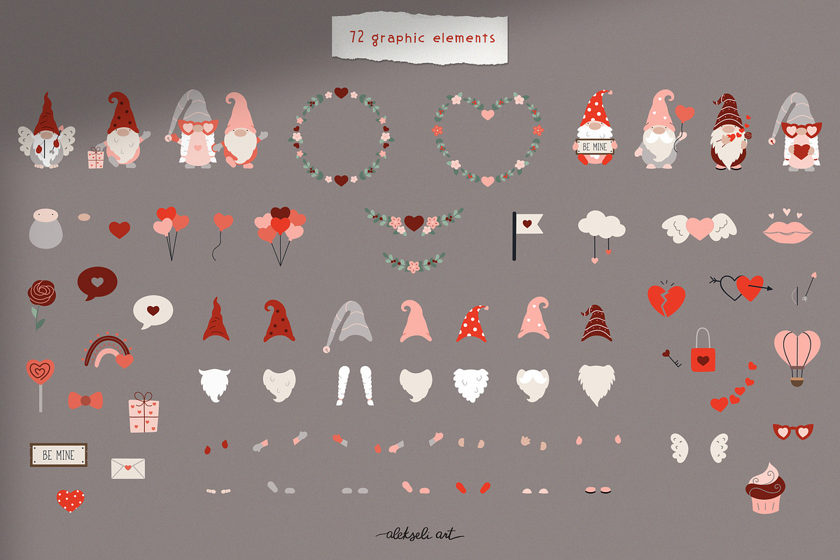 Valentine Gnomes Collection, an Illustration by AlekseliArt (Photo 3 of 9)