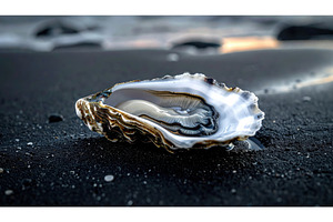 Open oyster shell rests on dark wet, a Nature Photo by Igor Tichonow