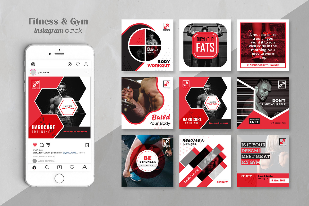 Fitness & Gym Social Media Pack, a Social Media Template by ZAAS (Photo 4 of 6)
