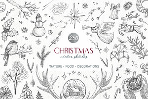 Christmas winter sketches - vector