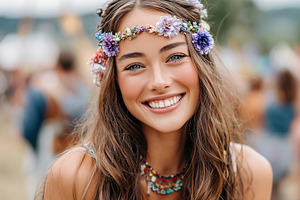 Smiling young woman in floral crown, a Person Photo by MistyDay