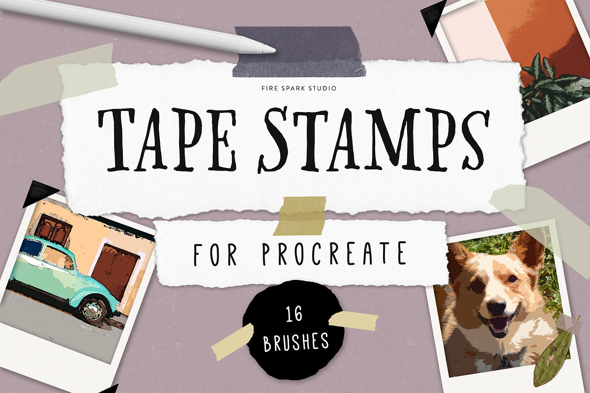 Tape Stamp Brushes for Procreate, a Brush Add-On by Fire Spark Studio (Photo 1 of 6)