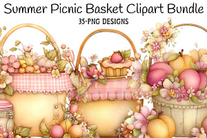 Summer Picnic Basket Clipart, an Illustration by Daily.Designs